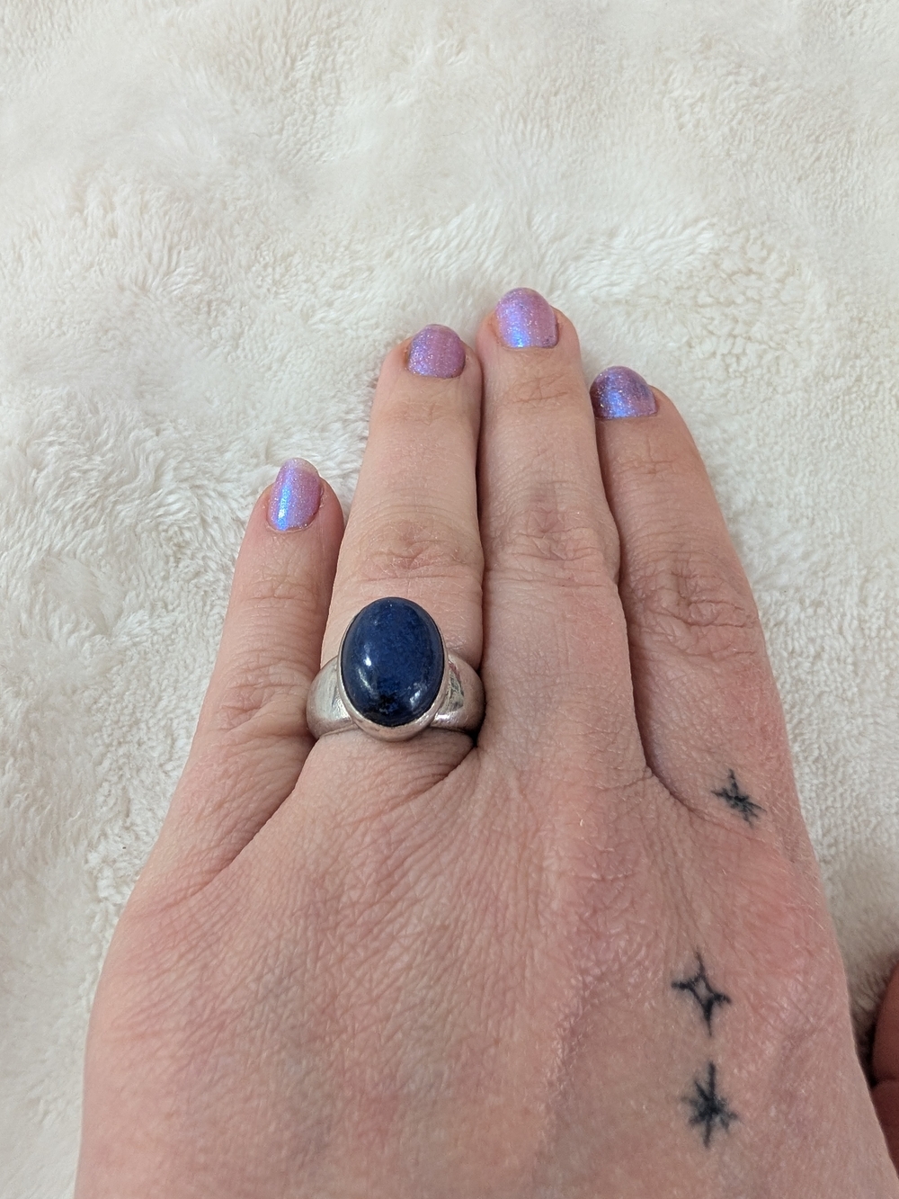 Vintage 925 Sterling Silver Blue Lapis Lazuli Oval Cabochon Ring Size 5.5